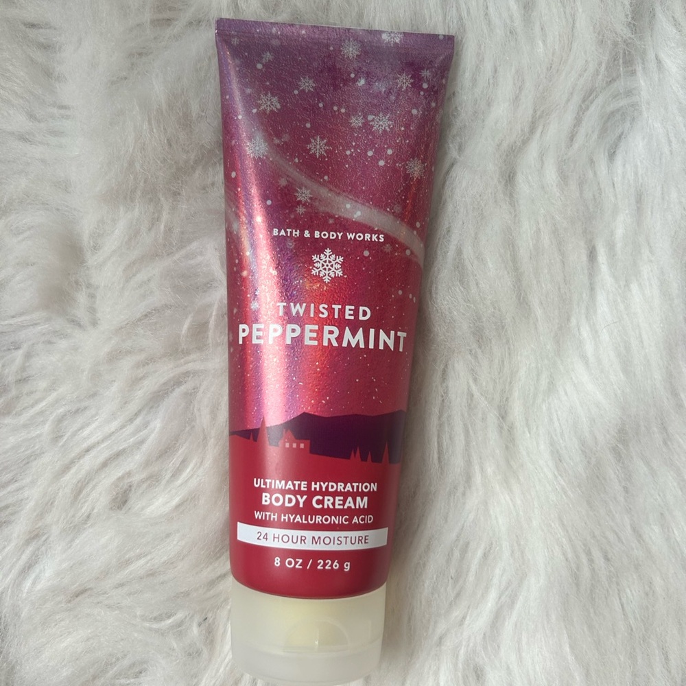 Bath & Body Works Twisted Peppermint Body Cream - Sparkling Red and Purple
